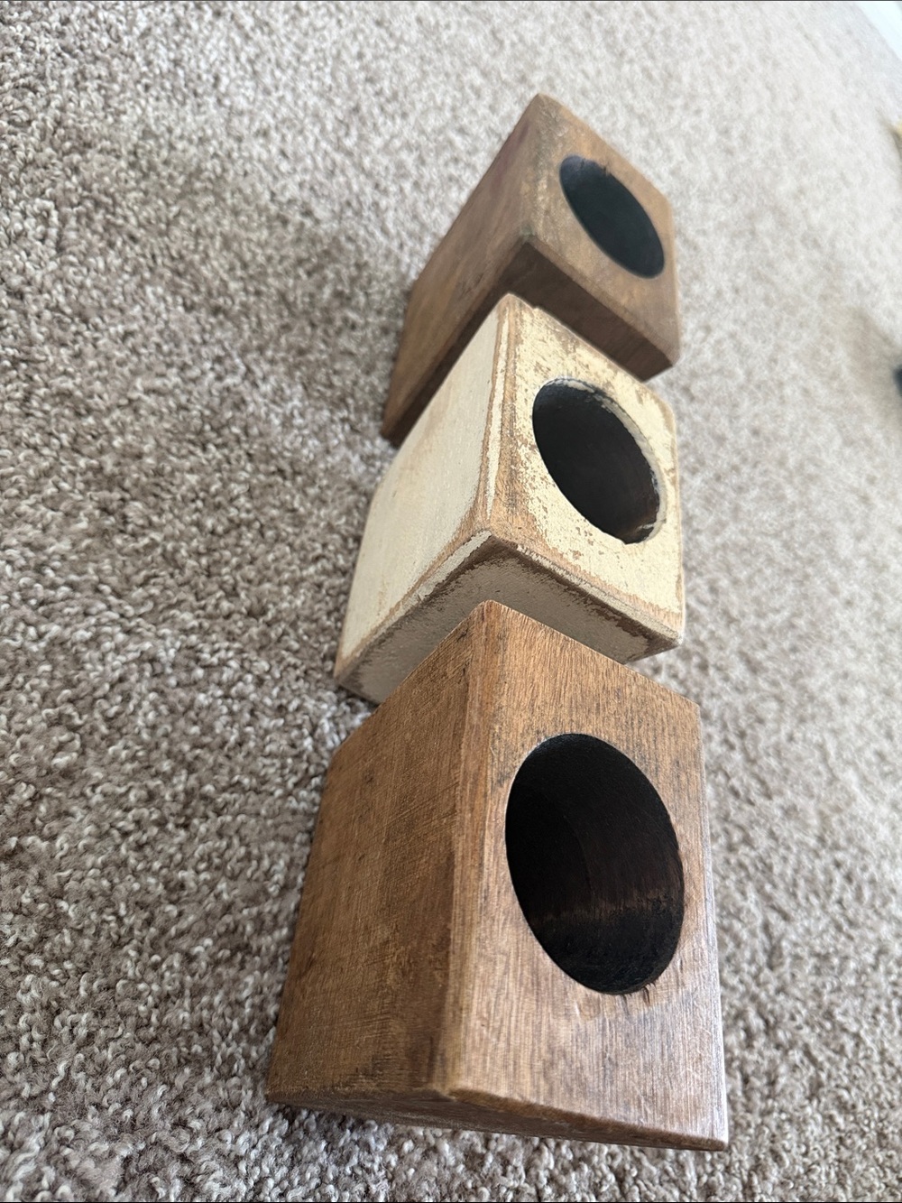Hobby Lobby Rustic Wooden Bouquet Holder Vases – Brown & Cream (set of 3) - Picture 3 of 9